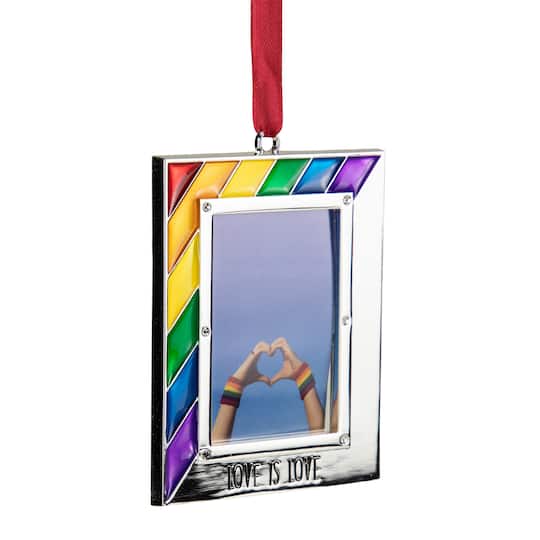 Silver-Plated Love is Love Frame Pride Christmas Ornament with European Crystals